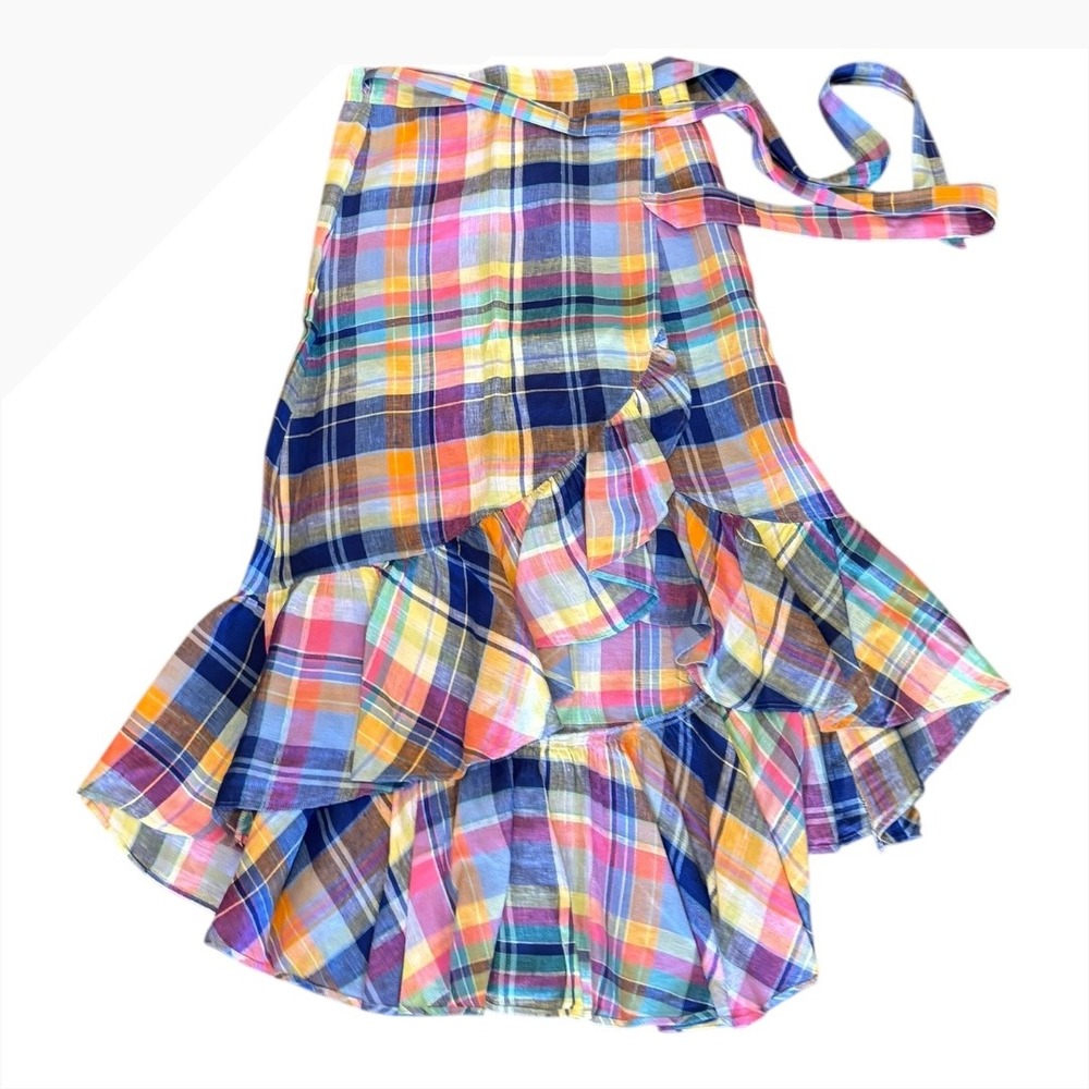 Polo by Ralph Lauren Multicolor Plaid Asymmetrical Ruffle Wrap Skirt